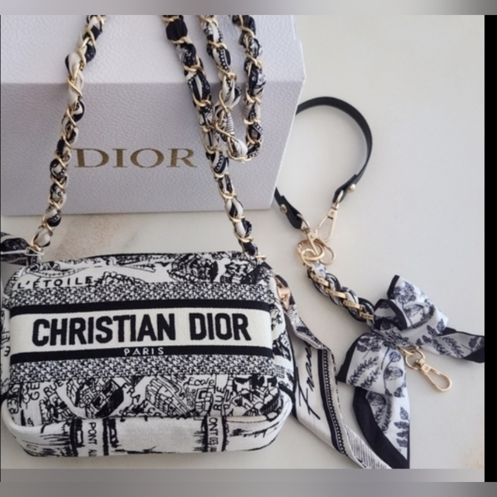 Dior Black & White Toile Canvas Crossbody Bag